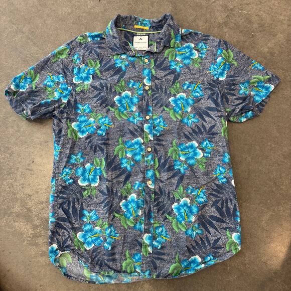 Denim & Flower Other - Vintage Y2K Denim & Flower Casual Floral Hawaiian Beach Button Up Blue Shirt M